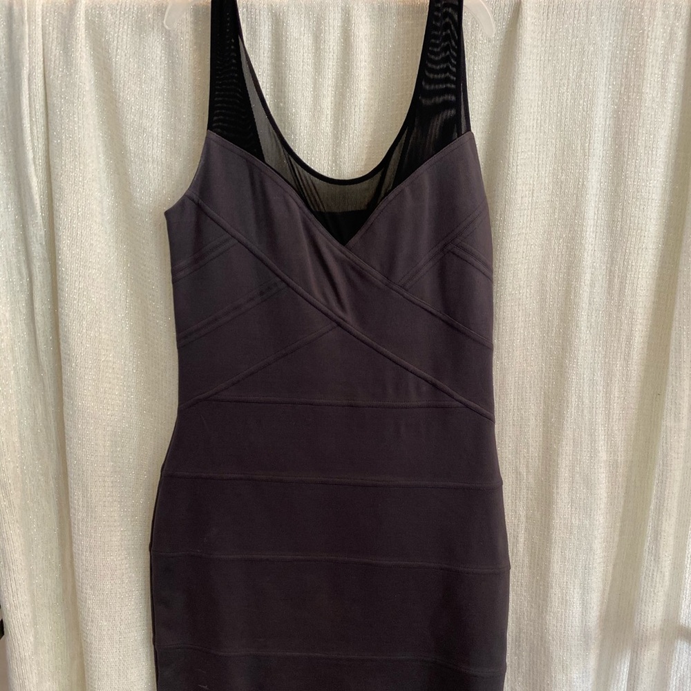 Comfortable gray dress with mesh tank.